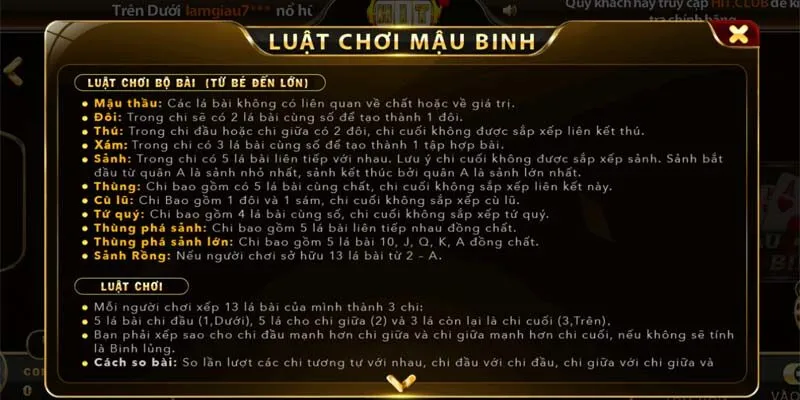 Chơi Mậu Binh Hitclub Đổi Thưởng Lên Đến 100 Triệu Hiểu rõ luật chơi và các biến thể